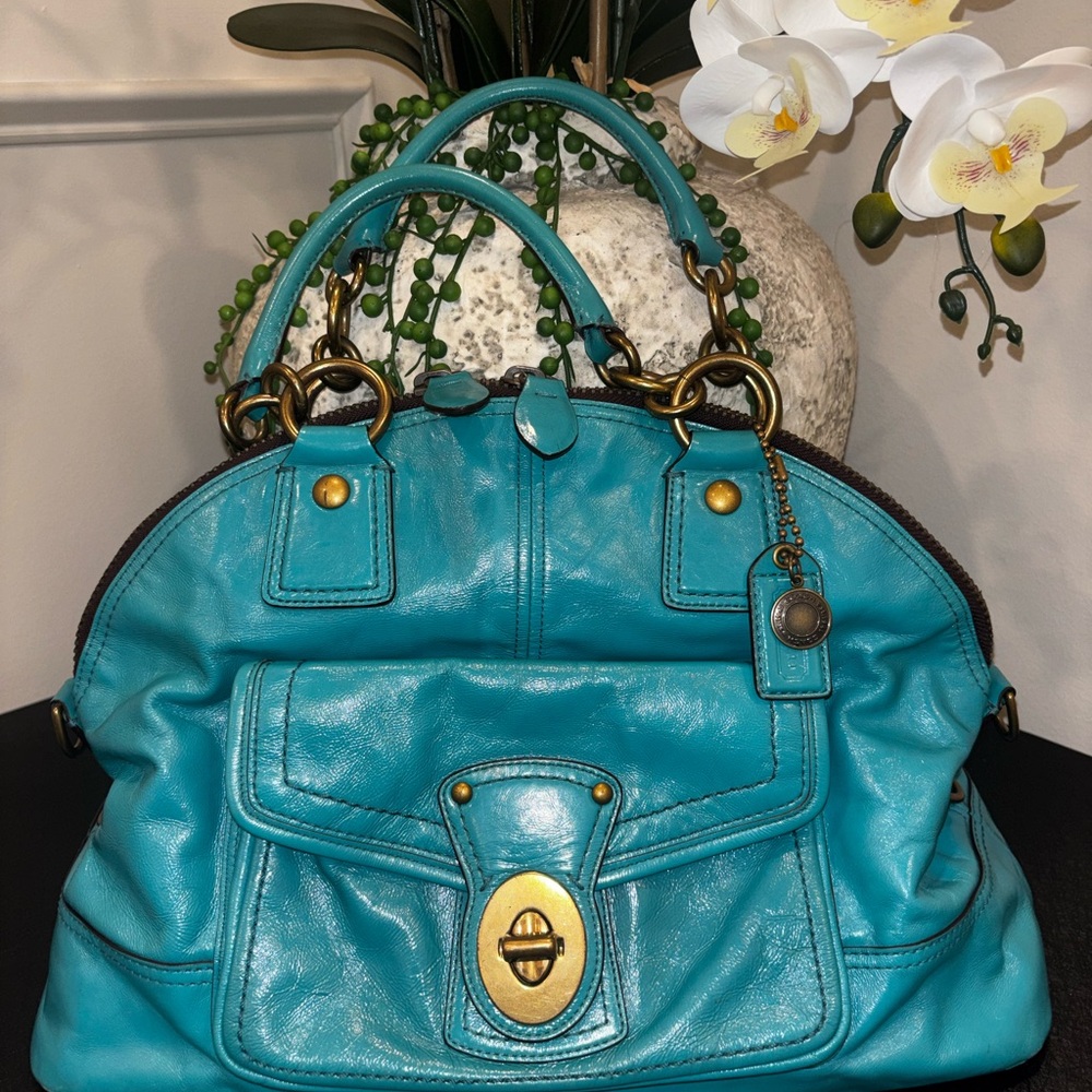 Coach Legacy stripes patent leather dome bag